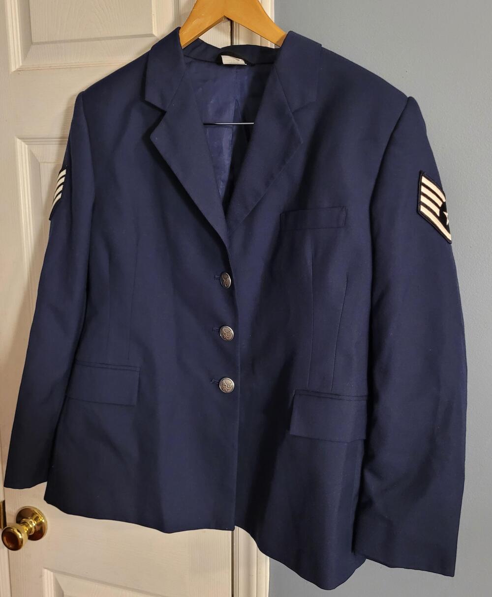 Vtg USAF Womens Dress Blue Military Coat 16 MR DPSC Uniart Jacket S-Sgt Chevron